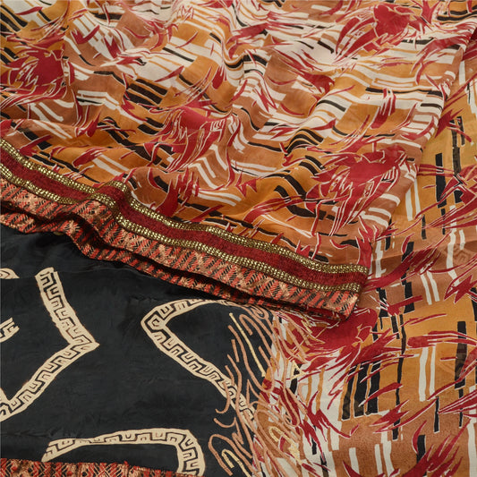 Sanskriti Vintage Sarier Multi Ren Georgette Silke Trykt Sari 5yd Håndværk Bæredygtigt Stoff