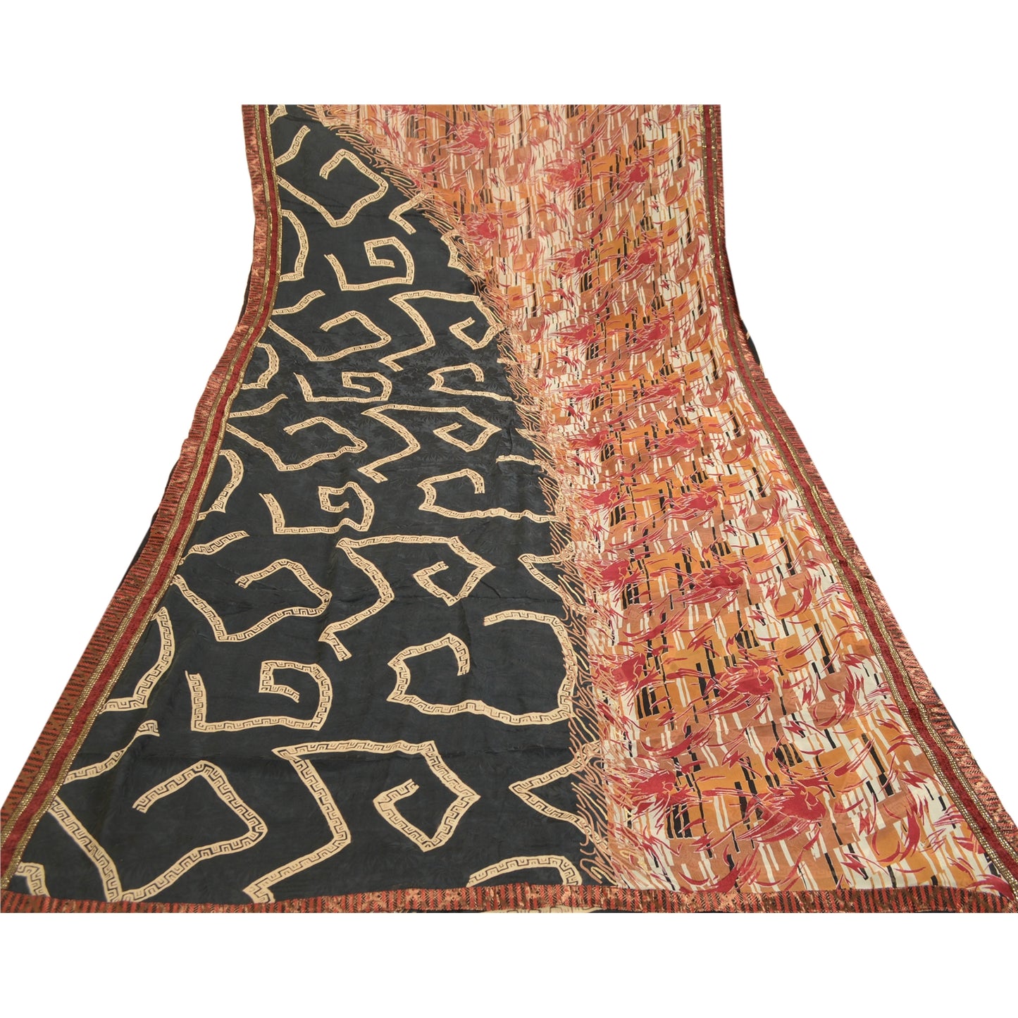 Sanskriti Vintage Sarier Multi Ren Georgette Silke Trykt Sari 5yd Håndværk Bæredygtigt Stoff