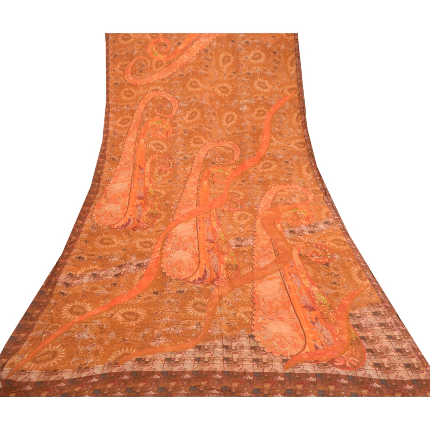 Sanskriti Vintage Sarees Red Printed Pure Georgette Silk Sari Soft Craft Sustainable Fabric