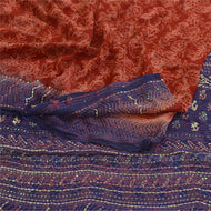 Sanskriti Vintage Sarees Red Hand Beaded Printed Pure Georgette Silk Sari Fabric