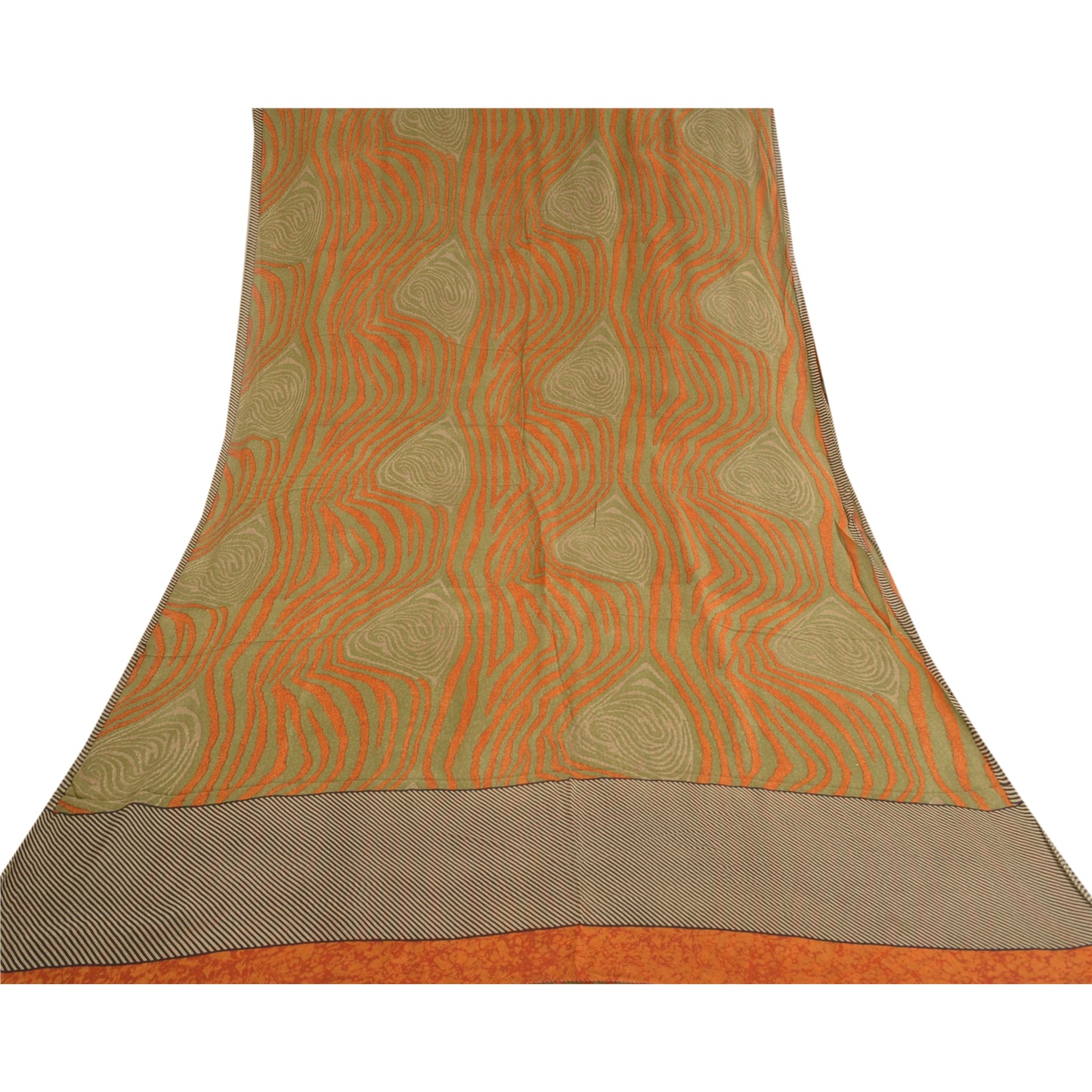 Sanskriti Vintage Sarees Orange Pure Georgette Silk Printed Sari Craft Sustainable Fabric