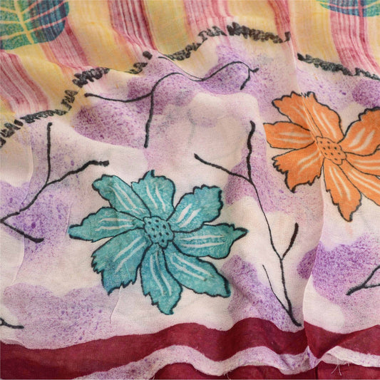 Sanskriti Vintage Sarees Purple Blend Georgette Printed Sari Soft Craft Sustainable Fabric