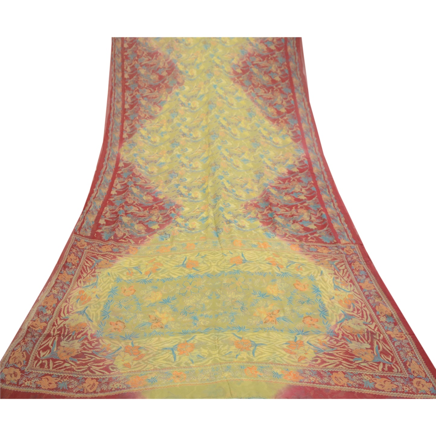 Sanskriti Vintage Sarees Green Pure Georgette Silk Printed Sari 5yd Craft Sustainable Fabric