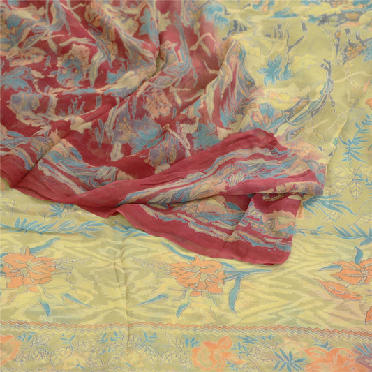 Sanskriti Vintage Sarees Green Pure Georgette Silk Printed Sari 5yd Craft Sustainable Fabric