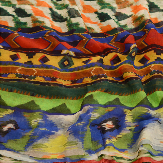 Sanskriti Vintage Sarees From India Multi Blend Georgette Printed Sari Sustainable Fabric