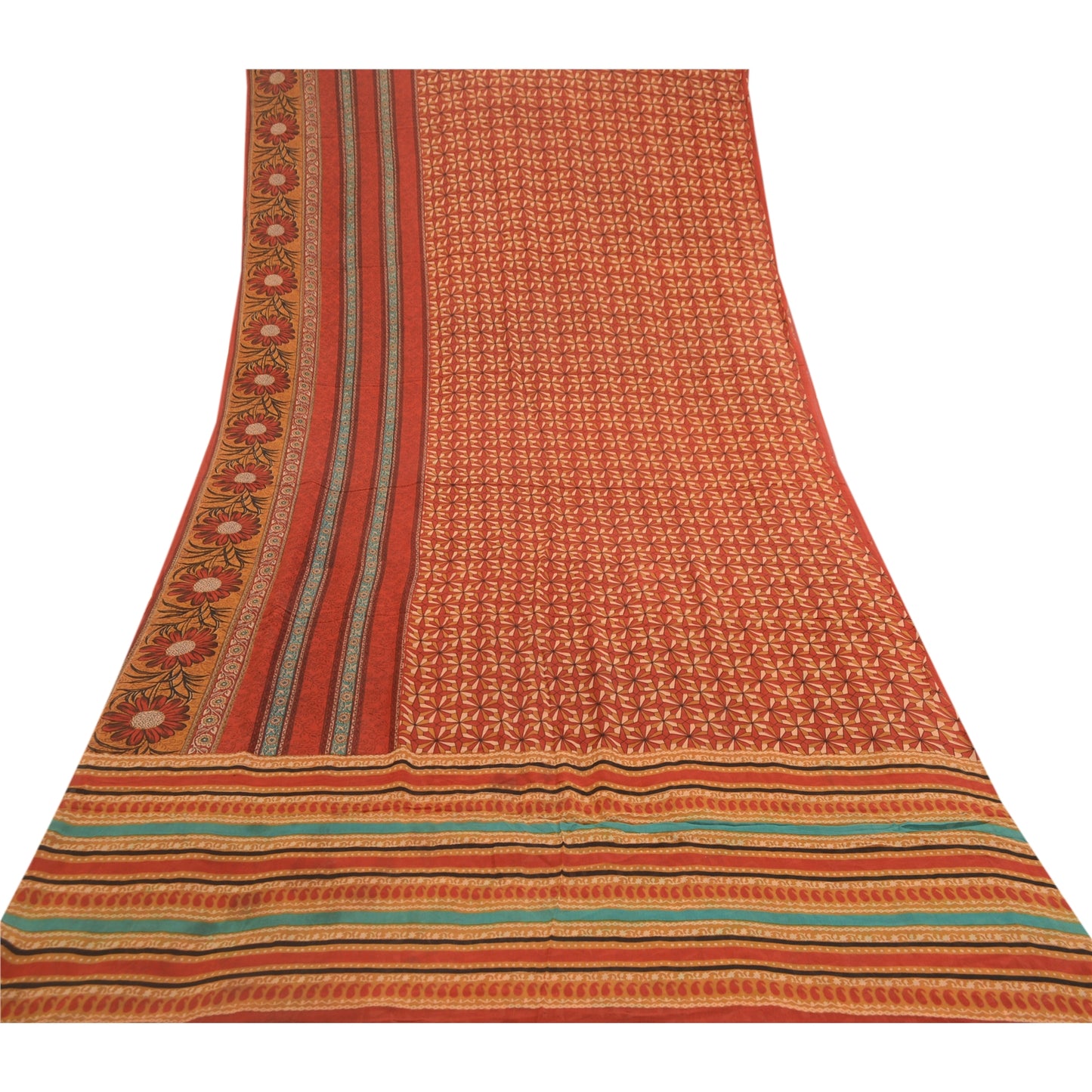 Sanskriti Vintage Sarees Dark Red Pure Georgette Silk Printed Sari Craft Sustainable Fabric