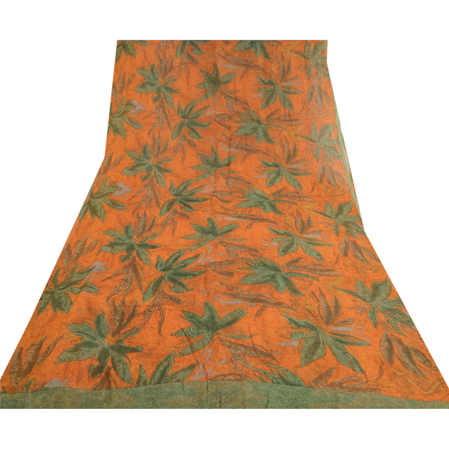 Sanskriti Vintage Sarees Orange Pure Georgette Silk Printed Sari Craft Sustainable Fabric