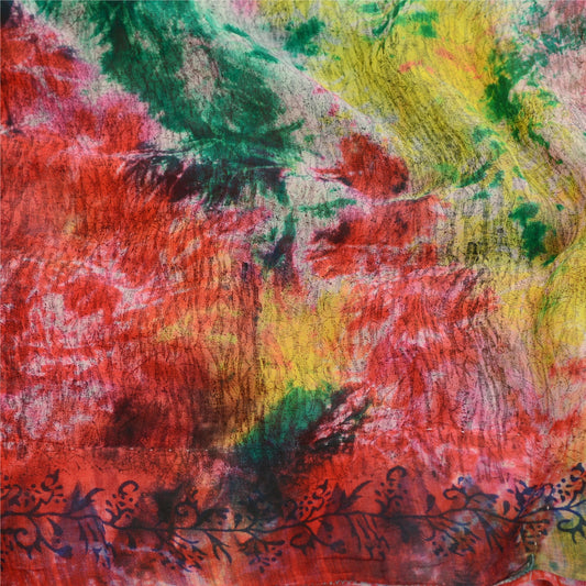 Sanskriti Vintage Sarees Multi Tie-Dye Pure Georgette Silk Sari 5yd Craft Sustainable Fabric