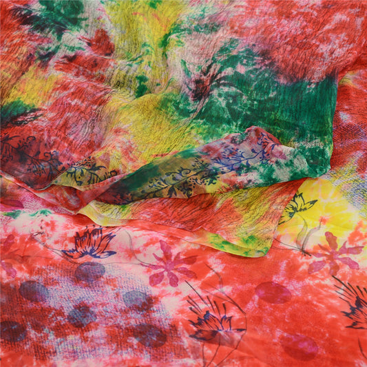 Sanskriti Vintage Sarees Multi Tie-Dye Pure Georgette Silk Sari 5yd Craft Sustainable Fabric
