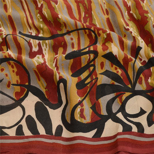 Sanskriti Vintage Sarees Red Pure Georgette Silk Printed Sari 5yd Craft Sustainable Fabric