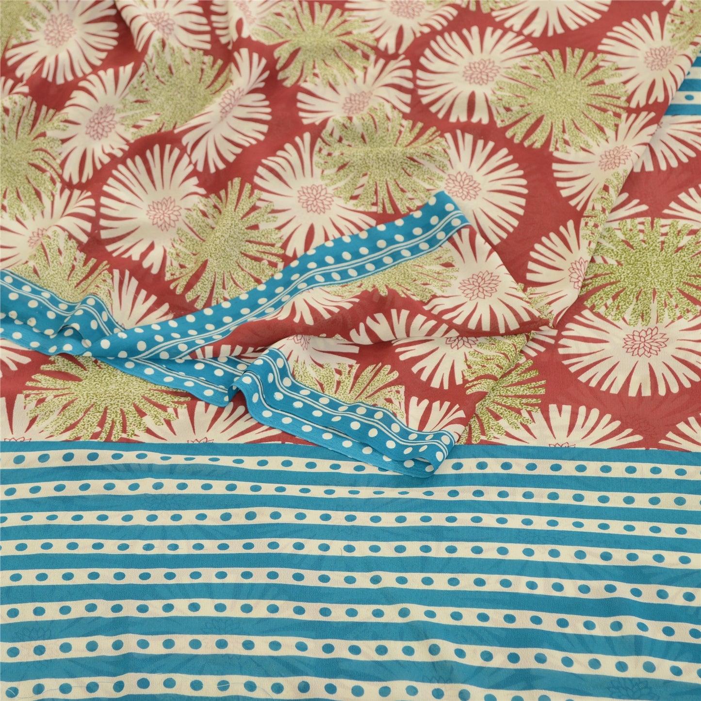 Санскритские винтажные сари из Индии, красное сари с принтом жоржета, 5 ярдов, ткань для рукоделия из экологически чистой ткани