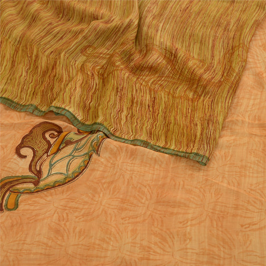 Sanskriti Vintage Sarees Saffron Pure Georgette Silk Printed Sari Craft Sustainable Fabric