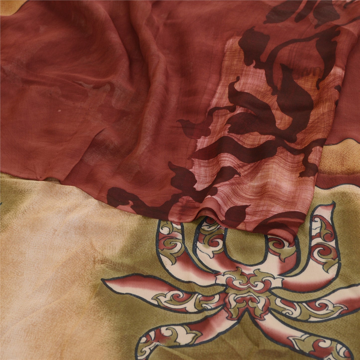 Sanskriti Vintage Sarees Dark Red Pure Georgette Silk Printed Sari Craft Sustainable Fabric