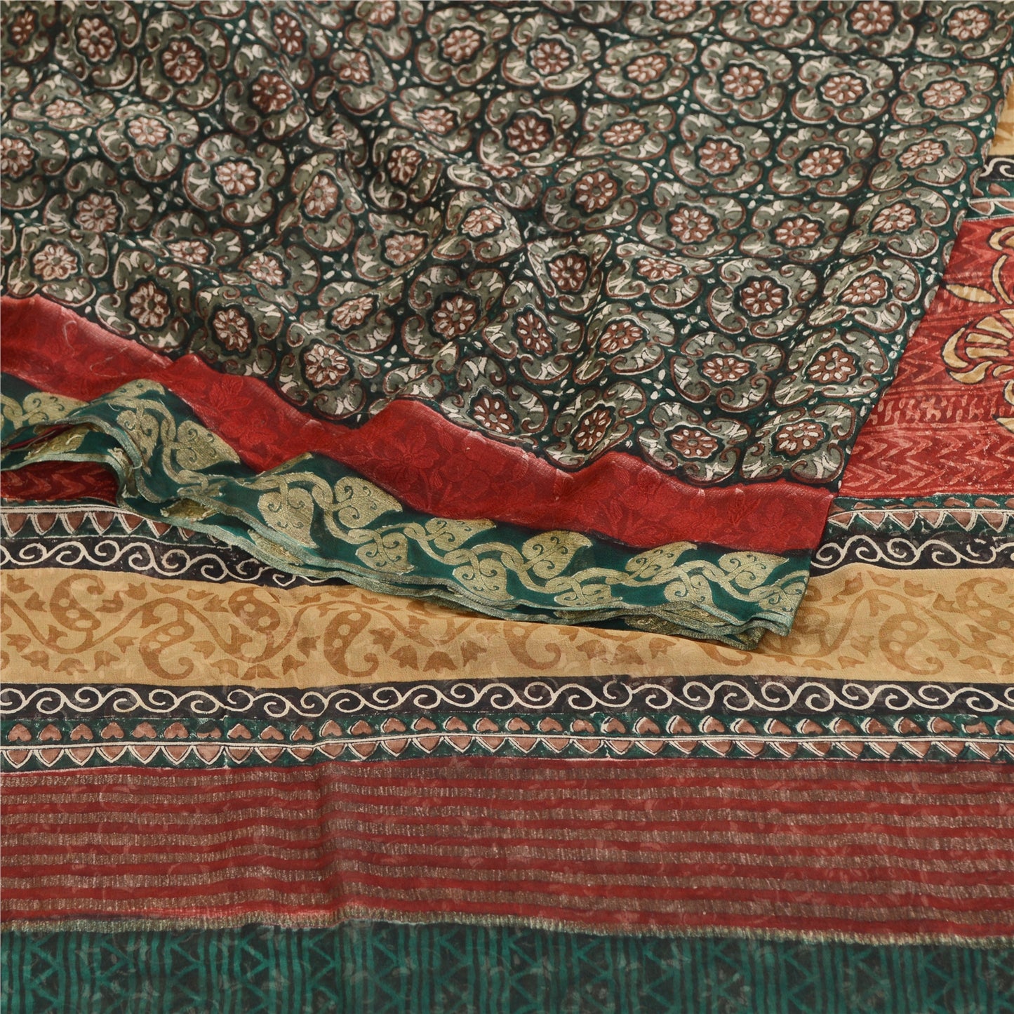 Sanskriti Vintage Green Sarees Pure Georgette Silk Printed Sari Craft Sustainable Fabric