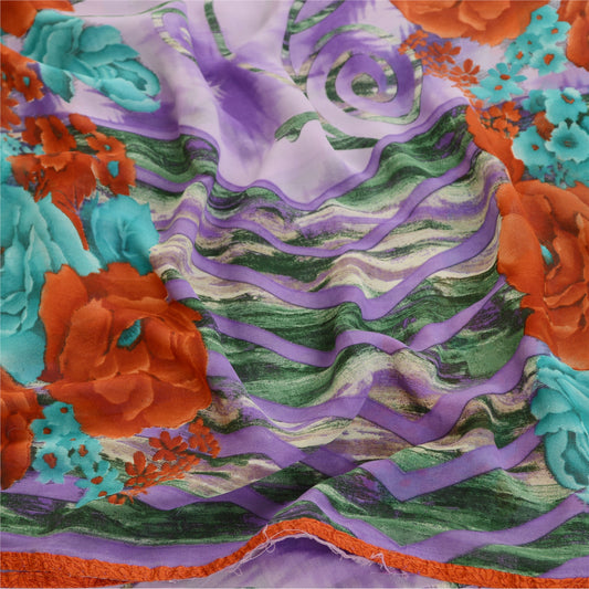 Санскритские винтажные сари из мягкого сиреневого жоржета с принтом сари с цветочным рисунком из экологически чистой ткани