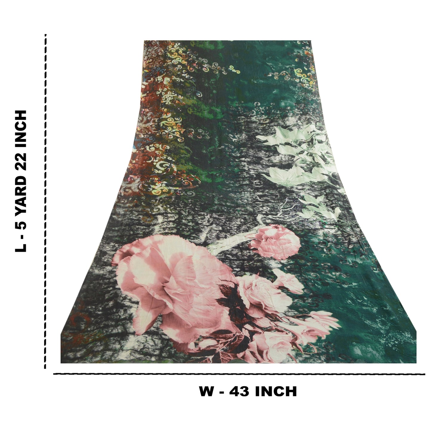 Sanskriti Vintage Sarees Green Digital Printed Blend Georgette Sari Craft Sustainable Fabric