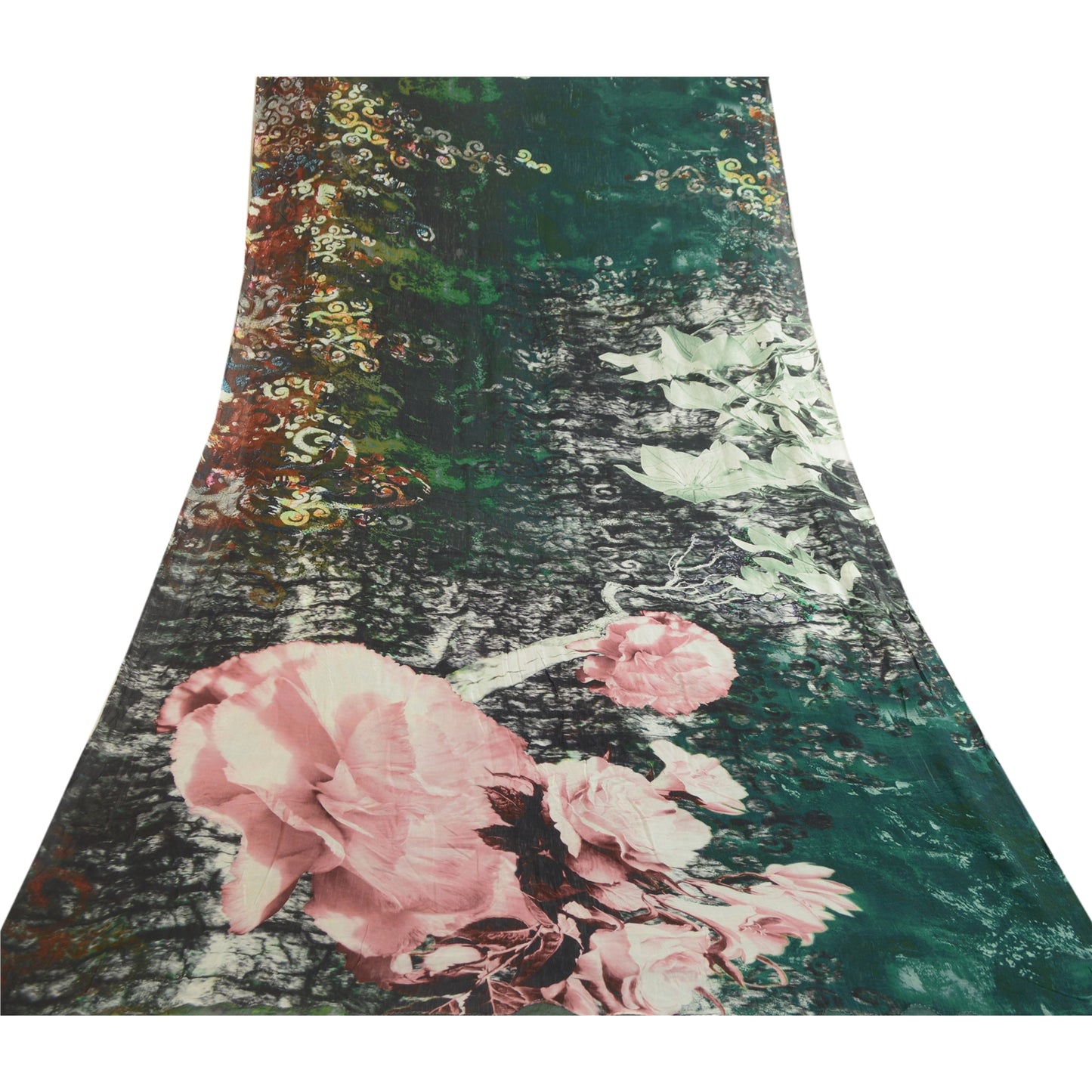 Sanskriti Vintage Sarees Green Digital Printed Blend Georgette Sari Craft Sustainable Fabric