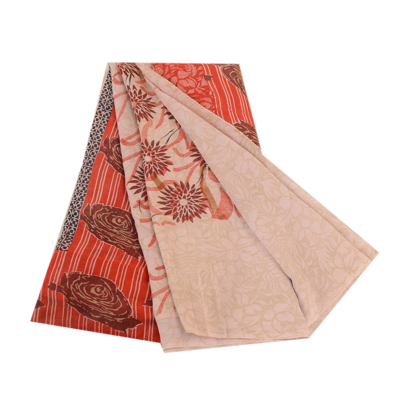 Санскрити Винтаж Сари Розовый Чистый Жоржет Шелк Напечатанный Сари 5yd Craft Экологичная Ткань