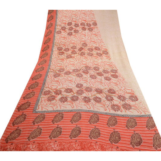 Sanskriti Vintage Sari Pink Ren Georgette Silke Trykt Sari 5yd Håndværk Bæredygtigt Stoff