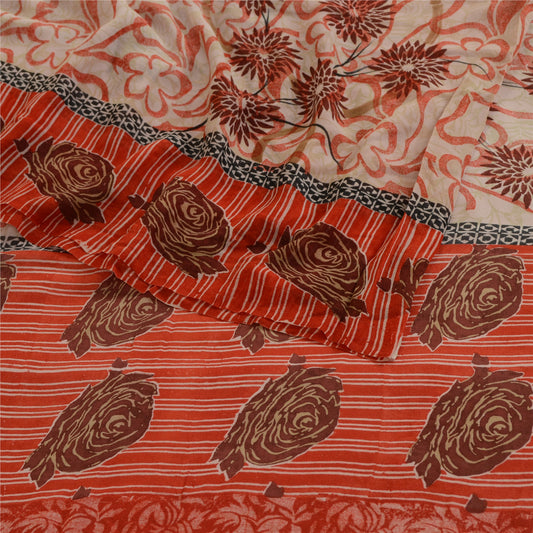 Sanskriti Vintage Saree Pink Pure Georgette Silk Printed Sari 5yd Craft Sustainable Fabric