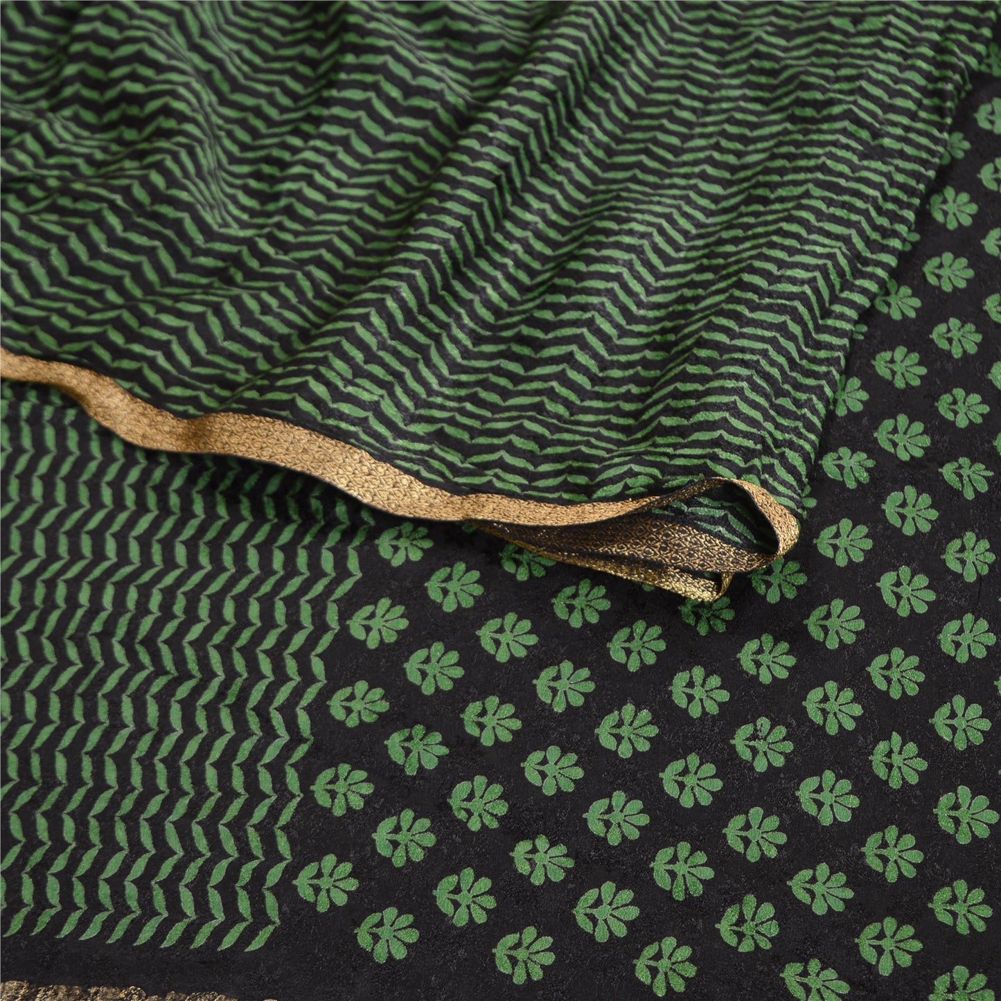 Sanskriti Vintage Sari Indisk Sort Blend Georgette Trykt Sari Håndværk Bæredygtigt Stoff