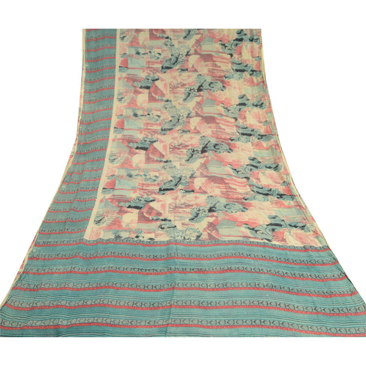 Sanskriti Vintage Saree Multi Pure Georgette Silk Printed Sari 5yd Craft Sustainable Fabric