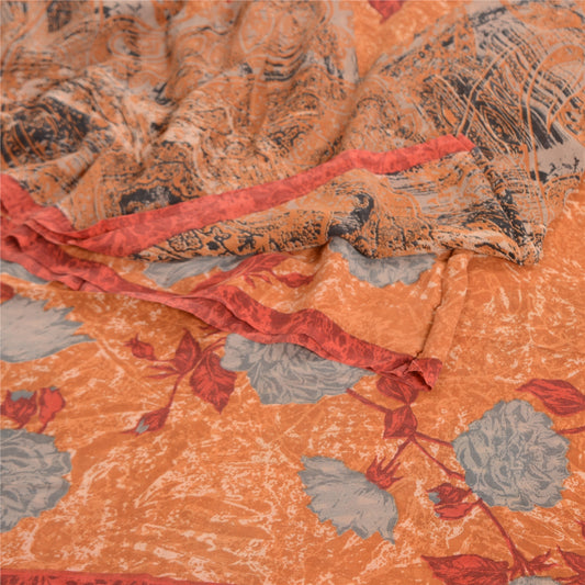 Sanskriti Vintage Saree Dark-Peach Pure Georgette Silk Printed Sari Craft Sustainable Fabric