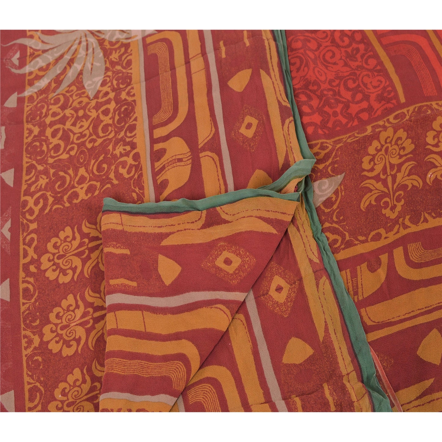 Sanskriti Vintage Dark Red Saree Pure Georgette Silk Printed Sari Craft Sustainable Fabric