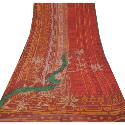 Sanskriti Vintage Dark Red Saree Pure Georgette Silk Printed Sari Craft Sustainable Fabric