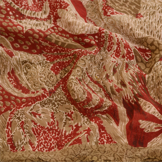 Sanskriti Vintage Saree Red Pure Georgette Silk Printed Sari Soft Craft Sustainable Fabric