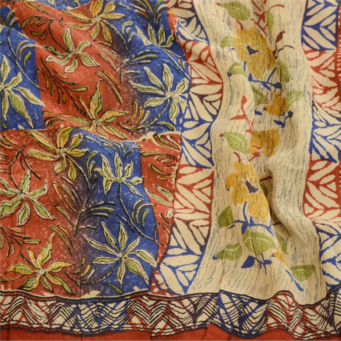 Sanskriti Vintage Saree Red Pure Georgette Silk Printed Sari 5yd Craft Sustainable Fabric