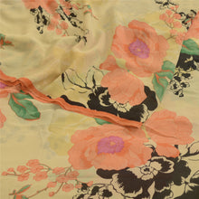 Load image into Gallery viewer, Sanskriti Vintage Saree Cream Pure Georgette Silk Printed Sari 5yd Craft Fabric
