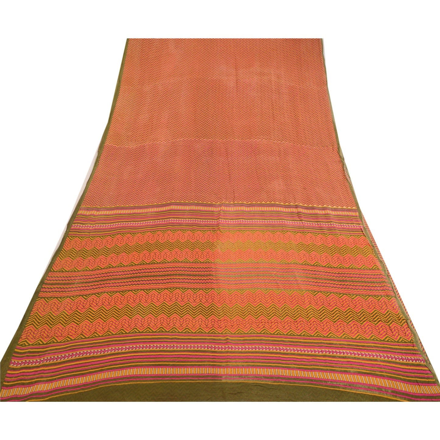 Sanskriti Vintage Saree Multi Pure Georgette Silk Printed Sari 5yd Craft Sustainable Fabric
