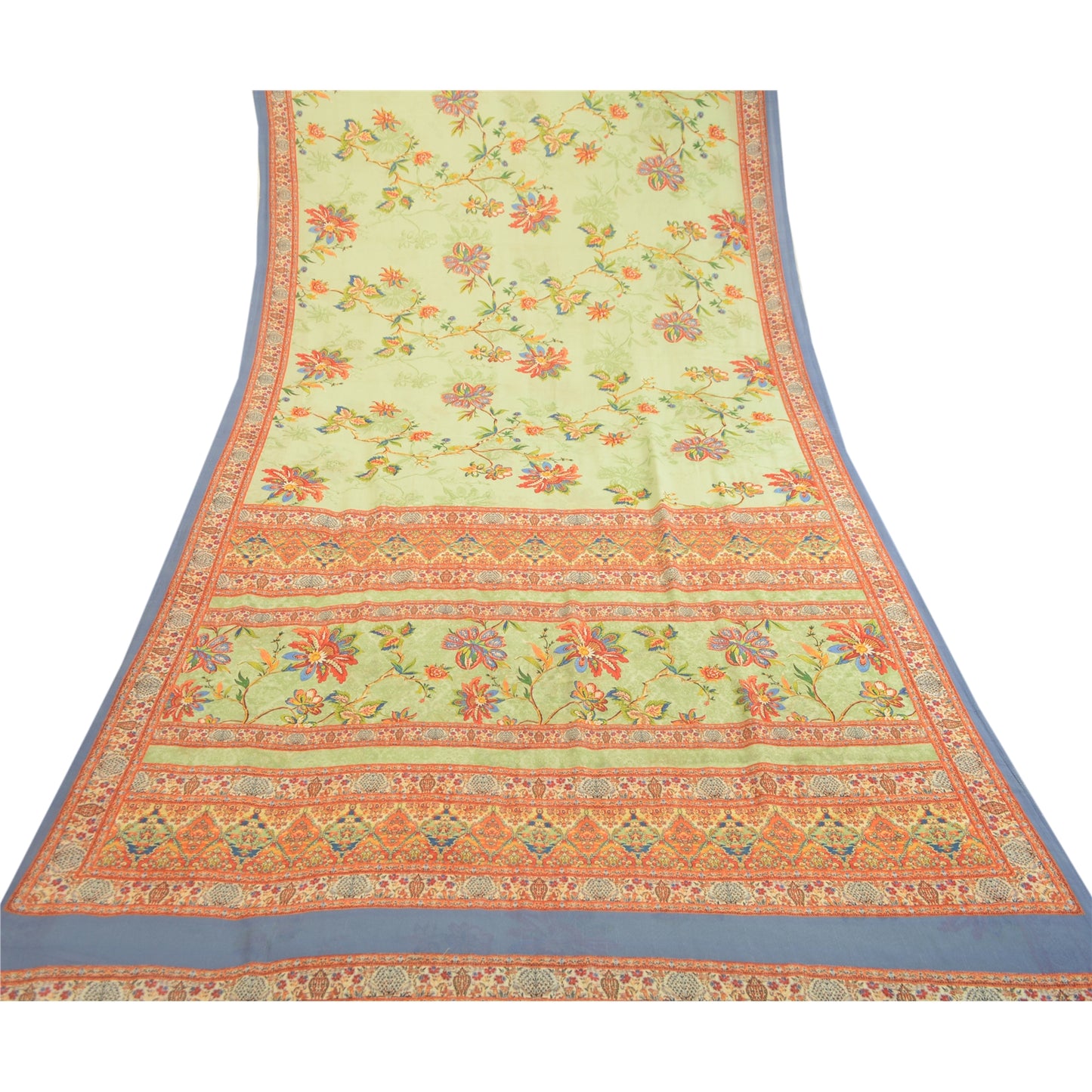 Sanskriti Vintage Saree Green Digital Printed Georgette Sari Floral Craft Sustainable Fabric