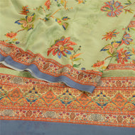 Sanskriti Vintage Saree Green Digital Printed Georgette Sari Floral Craft Fabric