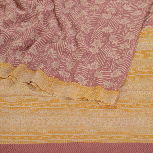 Sanskriti Vintage Sari i støvet lyserød ren Georgette silketrykt sari håndværk i bæredygtigt stof