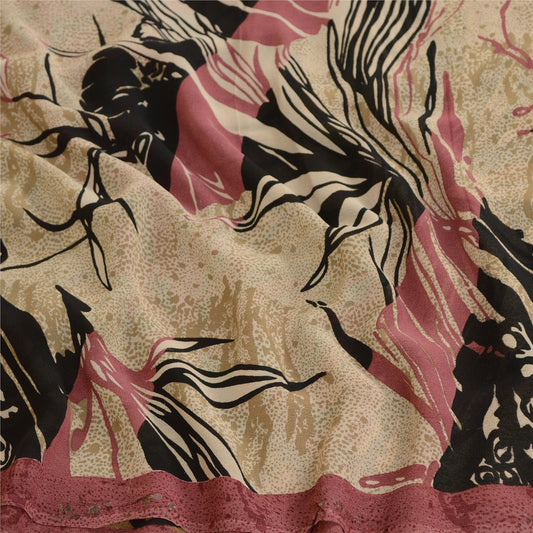 Sanskriti Vintage Sarees Multi Pure Georgette Silk Printed Sari 5yd Craft Sustainable Fabric