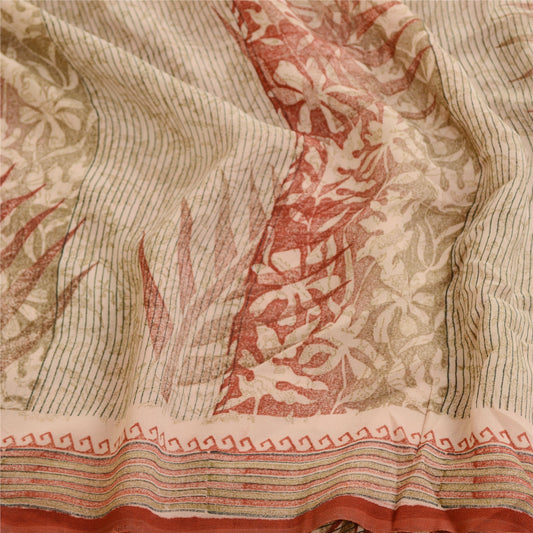 Sanskriti Vintage Sarees Red Pure Georgette Silk Printed Sari Soft Craft Sustainable Fabric