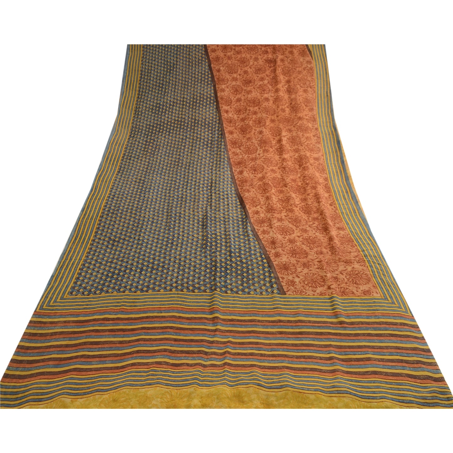 Sanskriti Vintage Sarees Multi Pure Georgette Silk Printed Sari 5yd Craft Sustainable Fabric