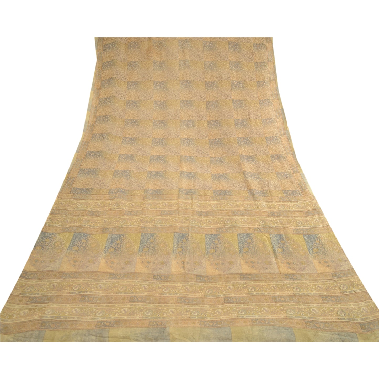 Sanskriti Vintage Sarees Green Pure Georgette Silk Printed Sari 5yd Craft Sustainable Fabric