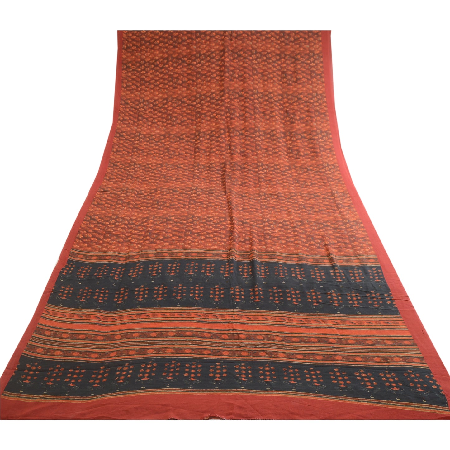 Sanskriti Vintage Sarees Dark Red Printed Pure Georgette Silk Sari Craft Sustainable Fabric