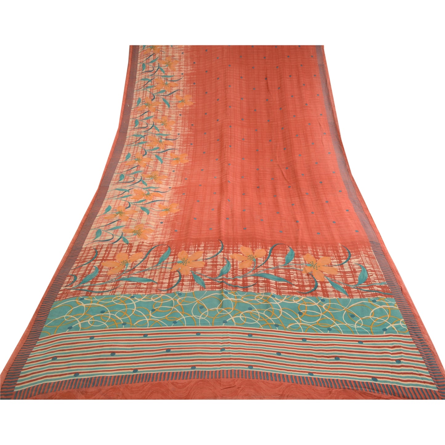 Sanskriti Vintage Sarees Red Pure Georgette Silk Printed Sari 5YD Craft Sustainable Fabric