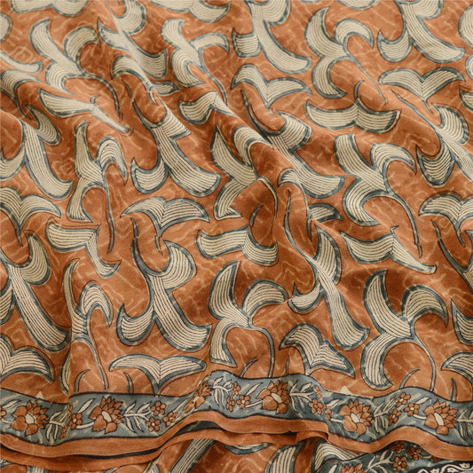 Sanskriti Vintage Sarees Brown Block Print Pure Georgette Silk Sari Craft Sustainable Fabric