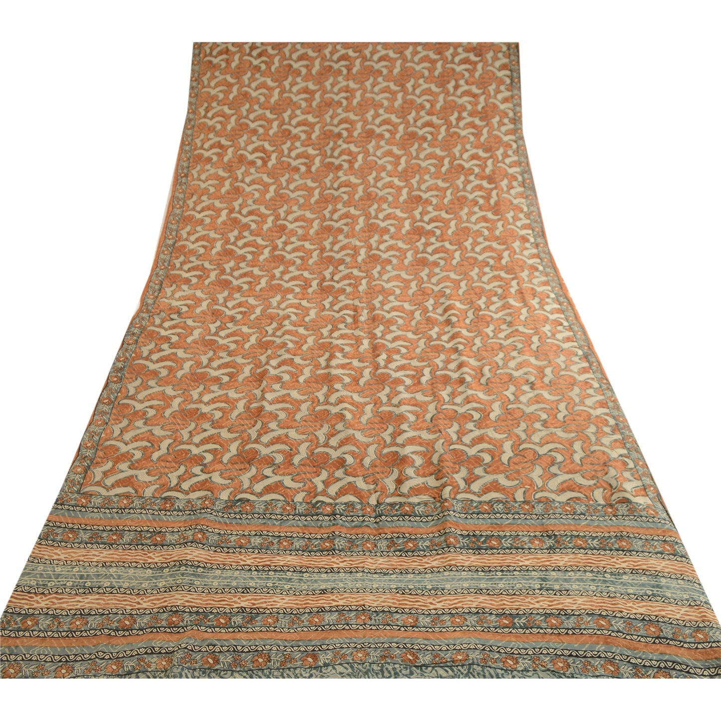 Sanskriti Vintage Sarees Brown Block Print Pure Georgette Silk Sari Craft Sustainable Fabric