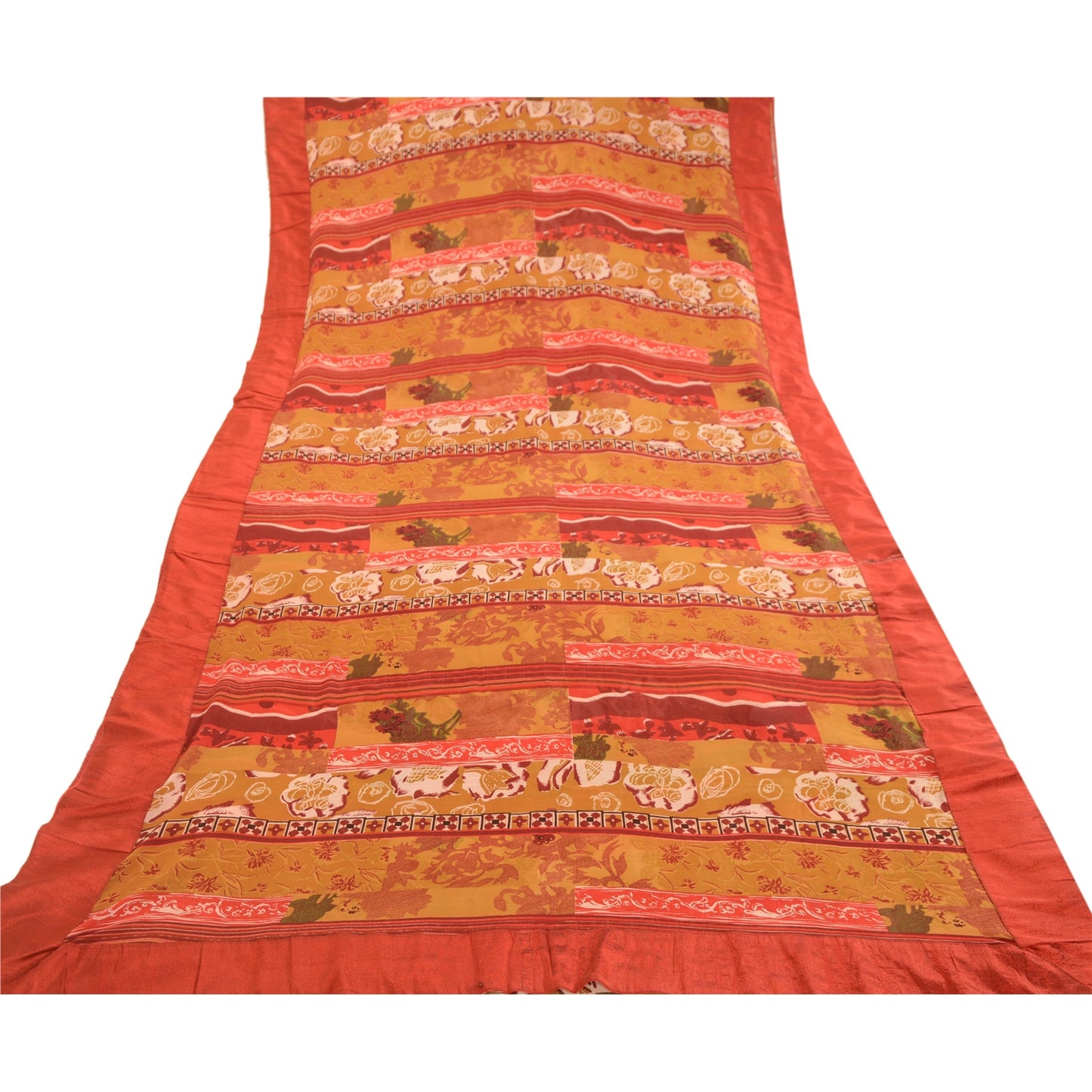 Sanskriti Vintage Sarees Multi Pure Georgette Silk Printed Sari 5yd Craft Sustainable Fabric