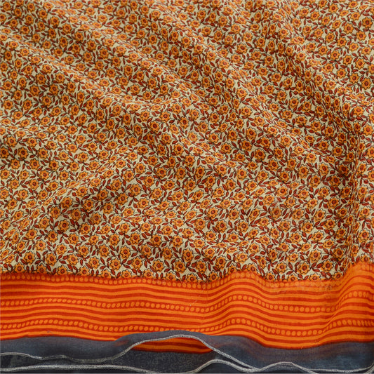 Sanskriti Vintage Sarees Indian Orange Georgette Printed Sari Soft Craft Sustainable Fabric