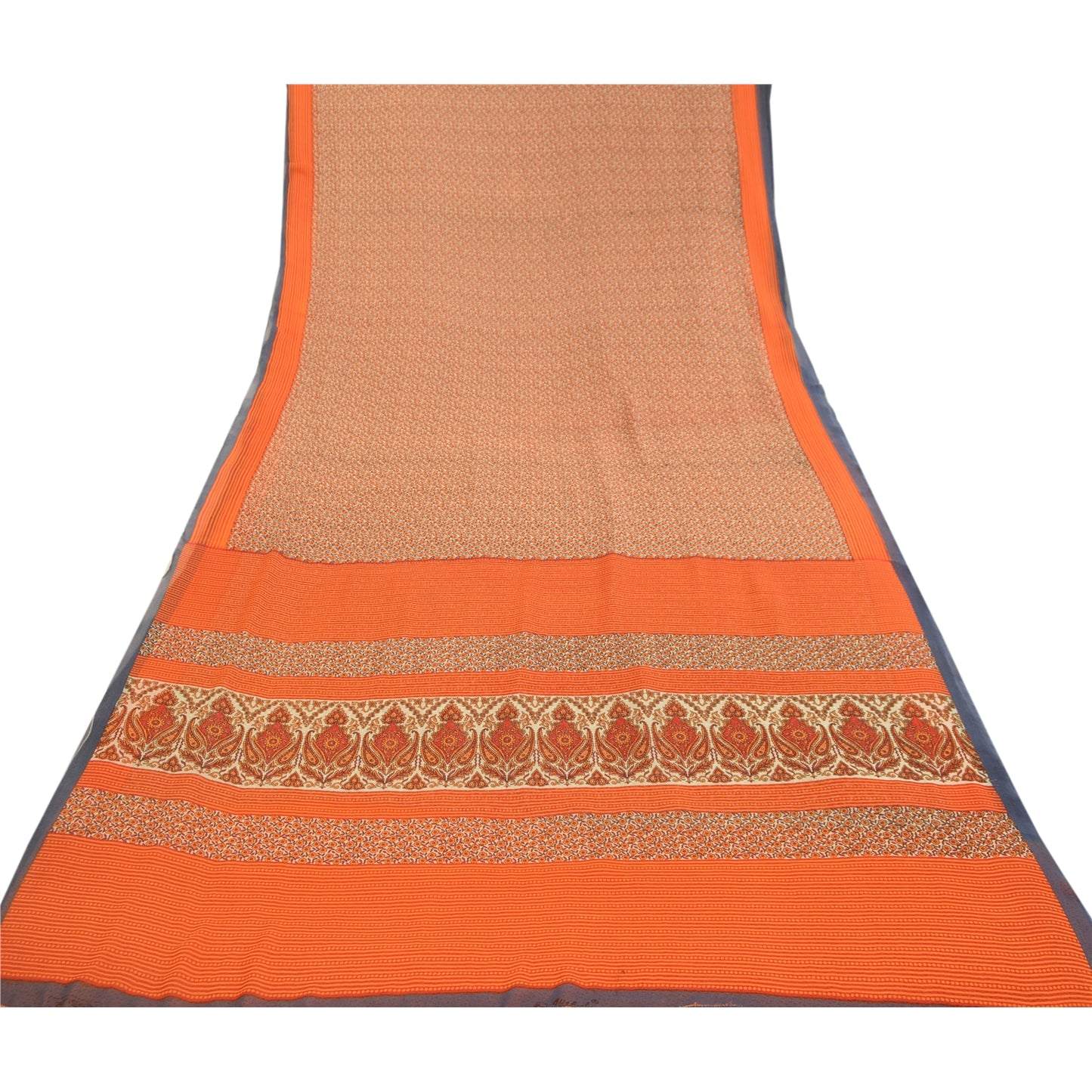 Sanskriti Vintage Sarees Indian Orange Georgette Printed Sari Soft Craft Sustainable Fabric