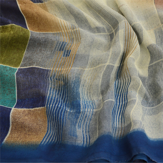 Sanskriti Vintage Sarees From India Multi Georgette Printed Sari Craft Sustainable Fabric