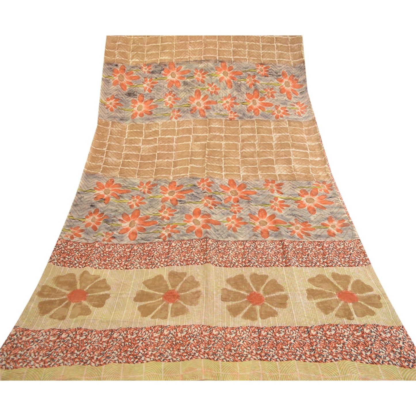 Sanskriti Vintage Sarees Red Pure Georgette Silk Printed Sari Soft Craft Sustainable Fabric