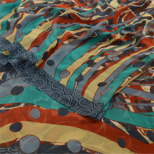 Sanskriti Vintage Sarees From India Multi Georgette Printed Sari Craft Sustainable Fabric